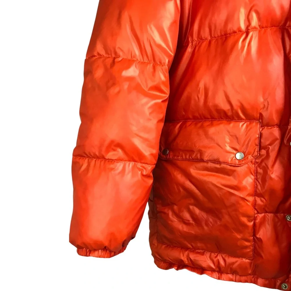 Adidas Puffer Jacket Mens Sz‎ M Bright Orange Detachable Hood Snap Zip Up